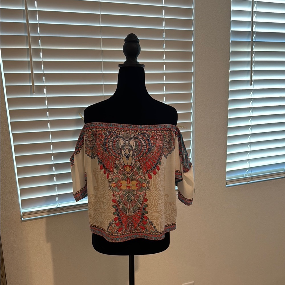 Flying Tomato Cream Crop Blouse with Embellished Bohemian Design